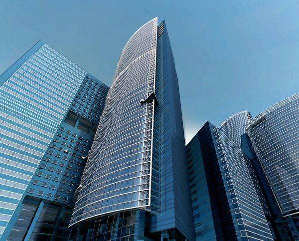 glass building in worm s eye photography